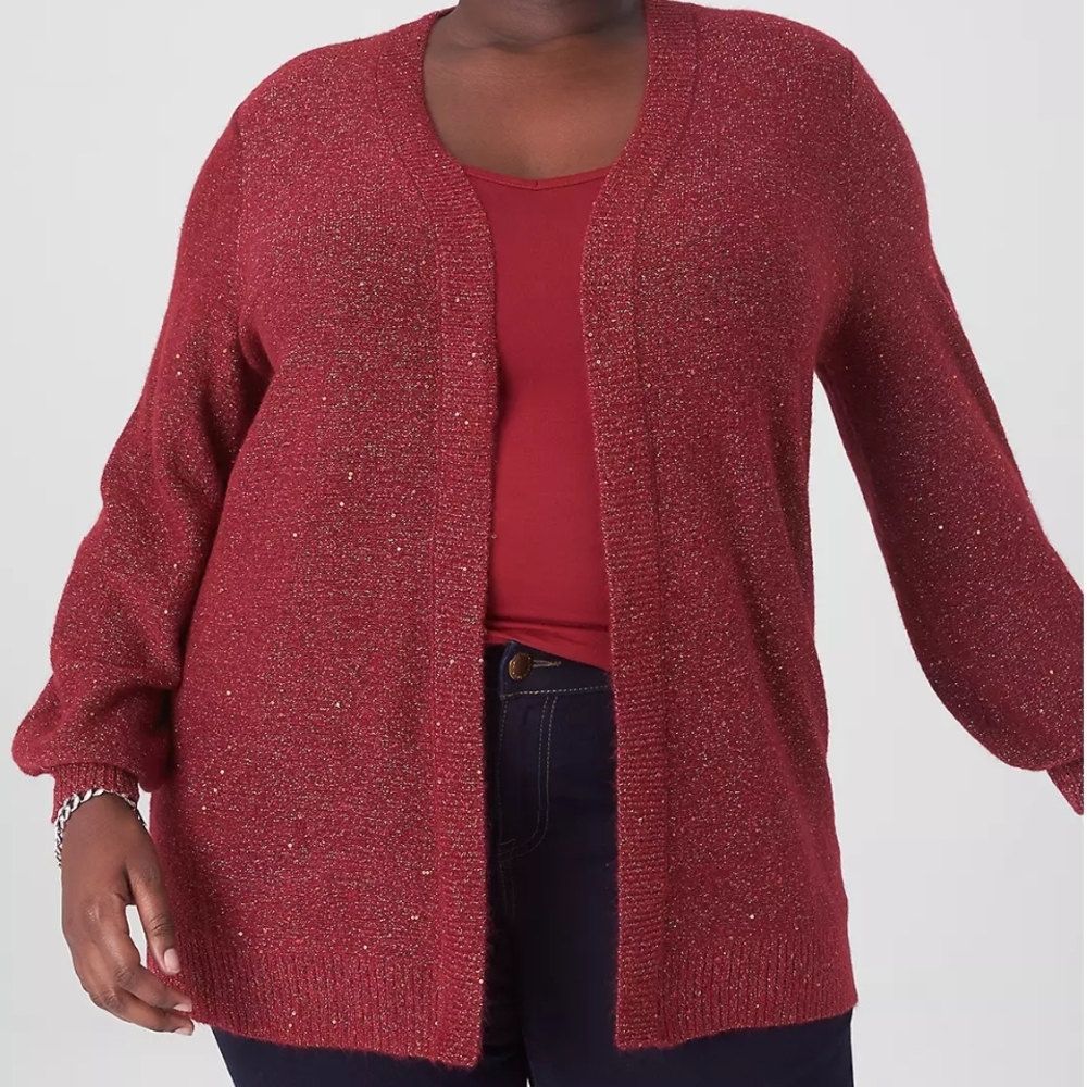 LANE BRYANT Rhubarb Long Sleeve Open Cardigan with Silver & Sequins 18/20 New